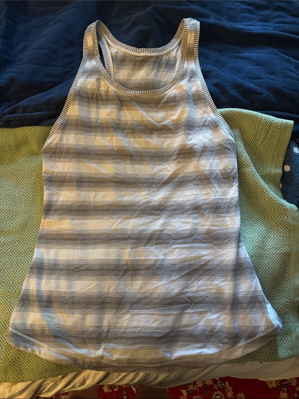 lululemon athletica Women's Blue and White Striped Racerback Tank